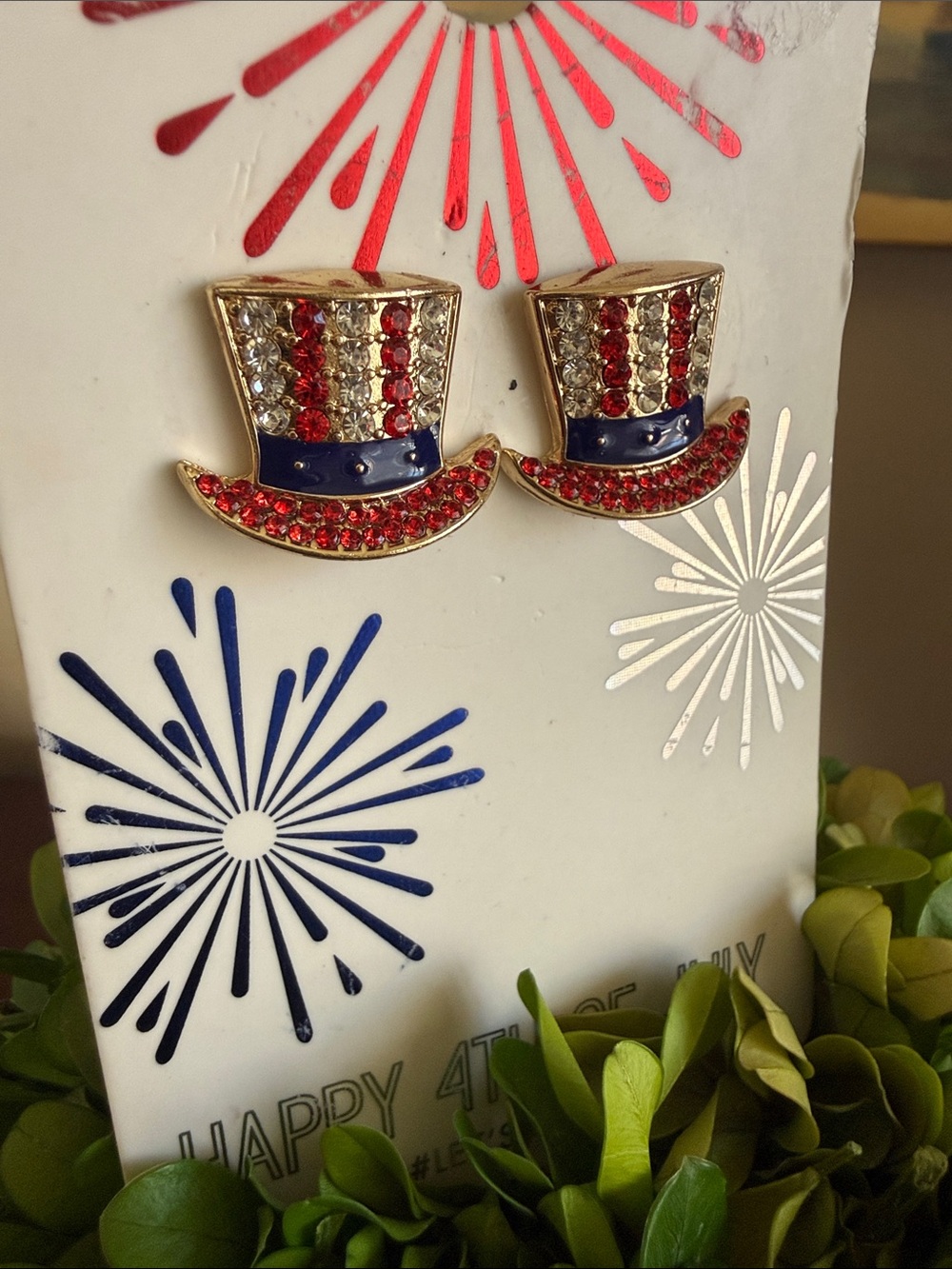 FESTIVE PATRIOTIC UNCLE SAM TOP HATS FASHION EARRINGS 🌟NWT🌟
